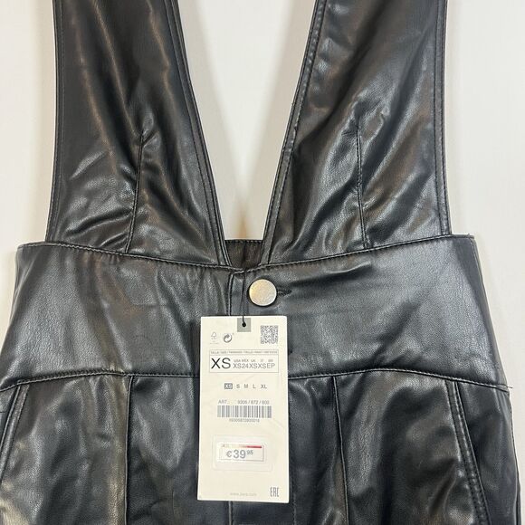 Zara Faux Leather Overalls Jumpsuit XS NWT bloggers favorite straight leg - Picture 7 of 11